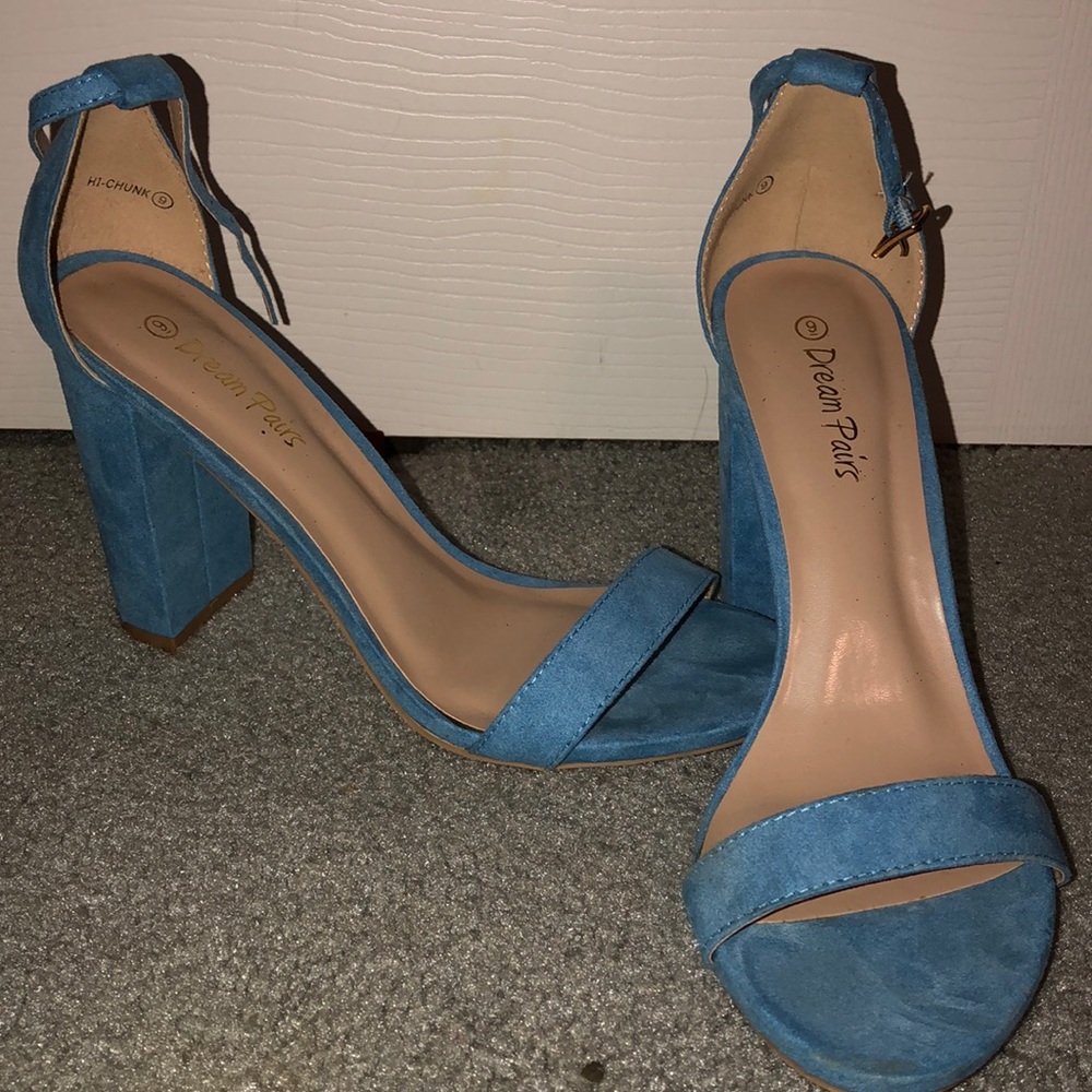 Chunky sky blue heels